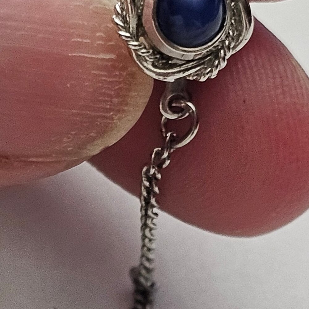 Blue Lucite Round White Gold-Plated Tie Tac or Lapel Pin